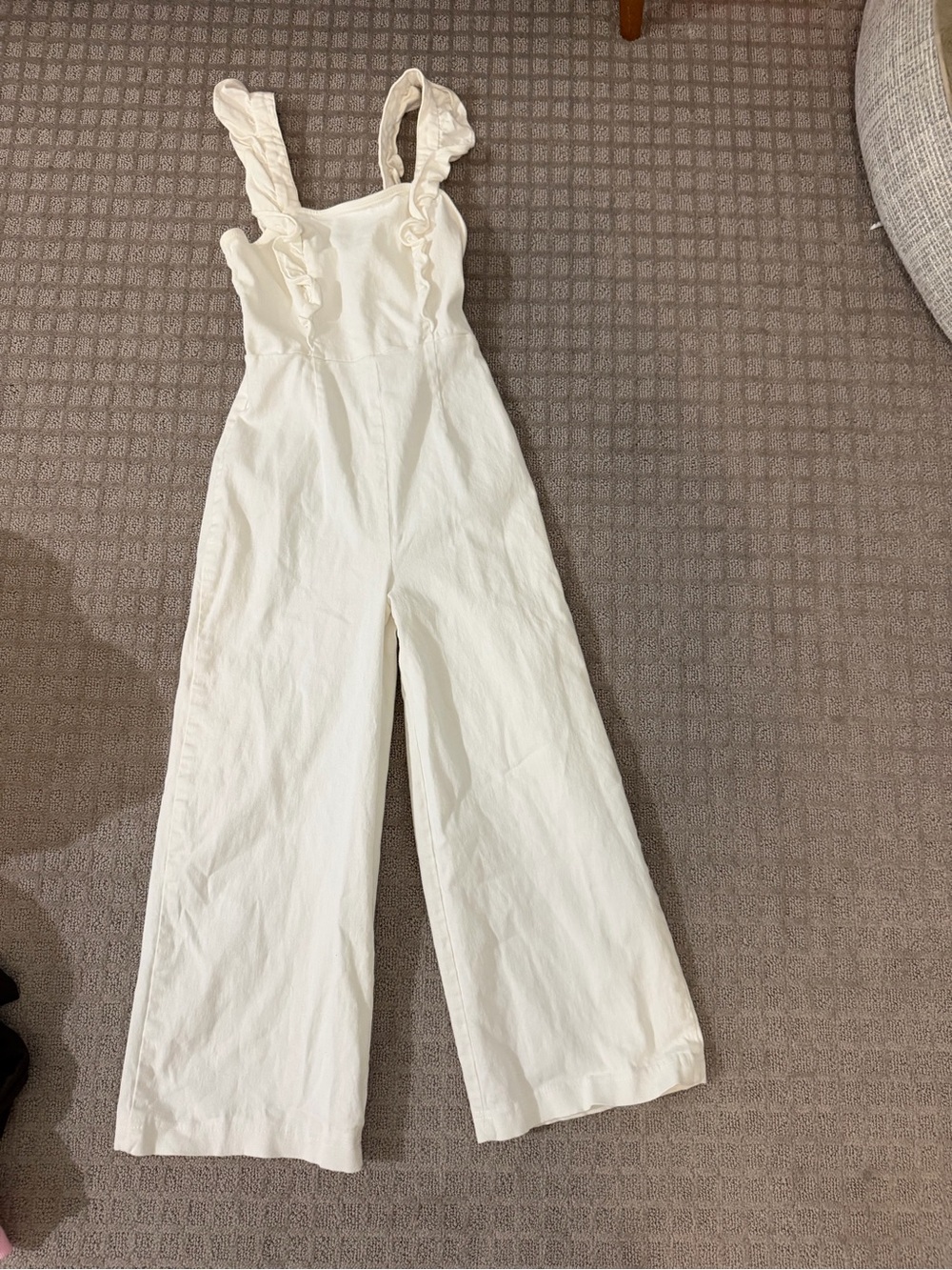 BDG Ivory Ruffle Strap Wide-Leg Jumpsuit